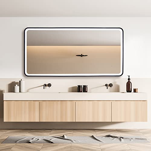 Paco Home Bombilla LED Espejo Maquillaje Con Iluminación Baño Iluminación Indirecta Deco Baño IP44 Interruptor Táctil, Tipo de lámpara:Rectangular (120x60 cm), Farbe MuVa: negro_3