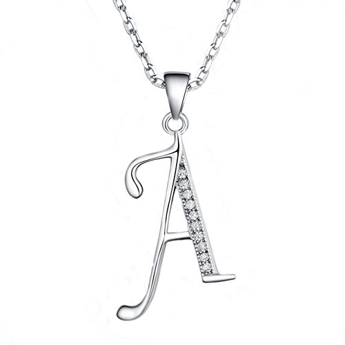 Paialco Collar Iniciales Plata de Ley 925 Colgante con CZ Diamonds Dijes, Cadena 18" - Carta A