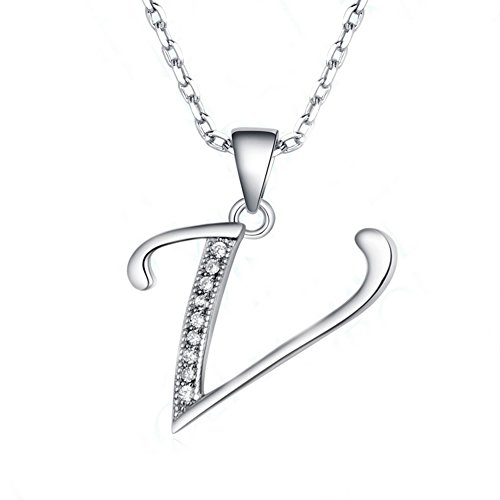Paialco Collar Iniciales Plata de Ley 925 Colgante con CZ Diamonds Dijes - Carta V