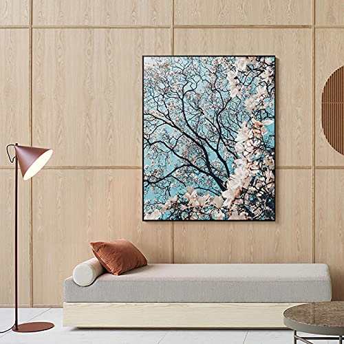 Paisaje Abstracto Lienzo Pintura áRbol Con Impresiones De Flores Blancas Y Carteles ImáGenes ArtíSticas De Pared Para Sala De Estar DecoracióN Del Hogar-80x100cm Sin Marco