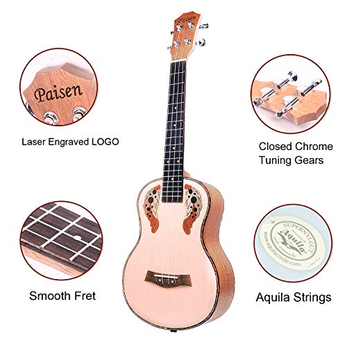 Paisen Tenor Ukulele pequeña de 26 pulgadas Hawaii Spruce Ukuleles con afinador Cuerdas Aquila Bolsa acolchada Capo Juegos completos de accesorios