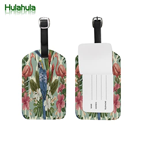 Pájaro Rosa Flor Tropical Viaje Etiqueta del Equipaje con la Tarjeta de la ID del Nombre Etiquetas de la Maleta para Niños Niñas(3PACK)
