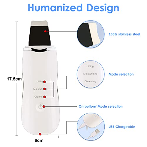 Pala Ultrasónica, Limpiador Ultrasónico de la Piel Facial, Limpiador de Poros, Limpiador Ultrasónico de Iones para Limpieza de Puntos Negros, Horniny, 3 Modos, Carga USB