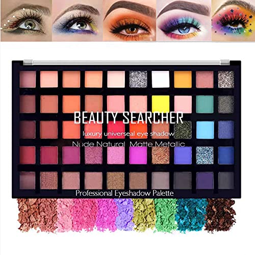 Paleta de maquillaje, 50 colores, pigmentos prensados con brillo mate, sombra de ojos suave, paleta de maquillaje metálica para desnudos de larga duración a prueba de agua