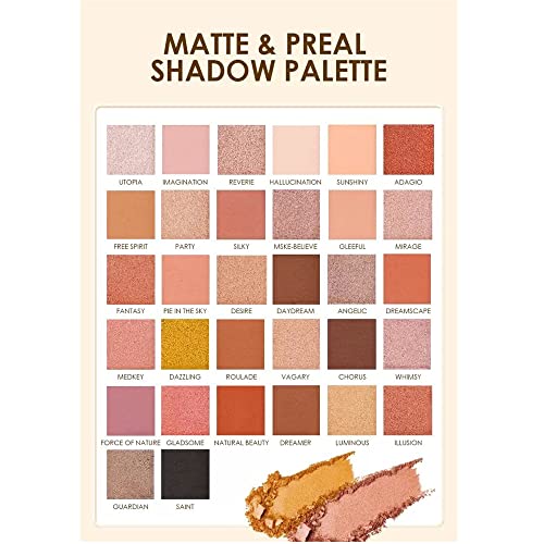 Paleta de sombras de ojos de 32 colores, sombra de ojos neutra mate con brillo, maquillaje de ojos de bronce natural de alto pigmento, sombra de ojos ahumada profesional