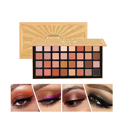 Paleta de sombras de ojos de 32 colores, sombra de ojos neutra mate con brillo, maquillaje de ojos de bronce natural de alto pigmento, sombra de ojos ahumada profesional