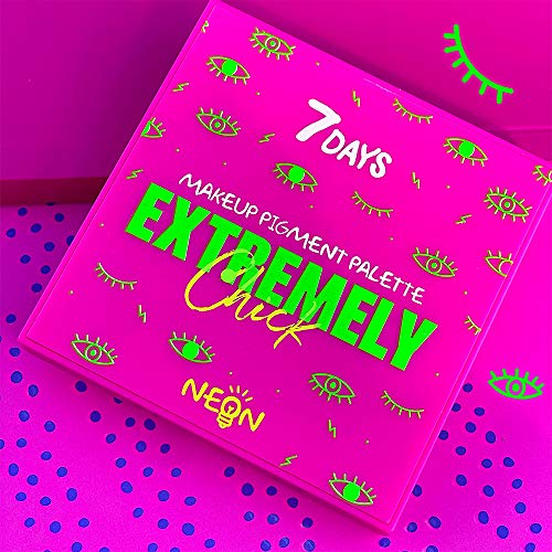 Paleta Neón de Sombras de Ojos 9 Colores Alto Pigmentado Color Brillante Brillo Mate UV Luz Fluorescente Accesorio Cosmético | Pink Punk | 7DAYS
