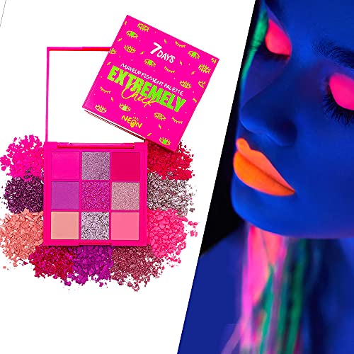 Paleta Neón de Sombras de Ojos 9 Colores Alto Pigmentado Color Brillante Brillo Mate UV Luz Fluorescente Accesorio Cosmético | Pink Punk | 7DAYS