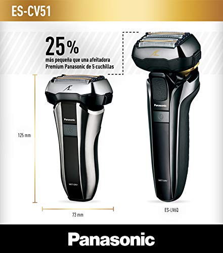 Panasonic ES-CV51-S803 Afeitadora Premium Compacta Eléctrica para Hombre/ Máquina de Afeitar de Láminas para Barba Recargable e Inalámbrica Fabricada en Japón (Motor Lineal, Wet&Dry, 5 Cuchillas)