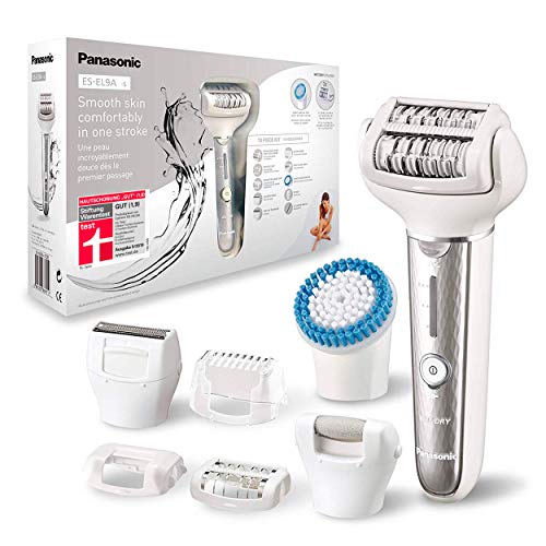 Panasonic ES-EL9A-S503 - Depiladora Eléctrica para Mujer (Wet&Dry, Inalámbrica, LED, 3 Velocidades, Cabezal Flexible, 8 Accesorios Incluidos: Exfoliador, Para Bikini, Para Pieles Sensibles, Axilas)