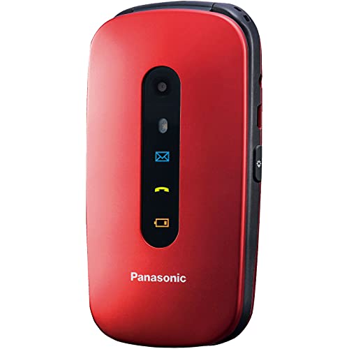 Panasonic KX-TU456EXRE Teléfono Móvil para Mayores (pantalla color TFT 2.4", botón SOS, compatibilidad audífonos, resistente a golpes, Bluetooth, cámara) color rojo