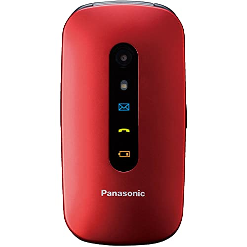 Panasonic KX-TU456EXRE Teléfono Móvil para Mayores (pantalla color TFT 2.4", botón SOS, compatibilidad audífonos, resistente a golpes, Bluetooth, cámara) color rojo
