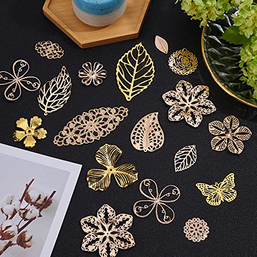 PandaHall 18 estilos de oro filigrana colgante enlaces hoja flor hierro metal conector encantos adornos para DIY pendientes horquilla sombreros collar joyería fabricación