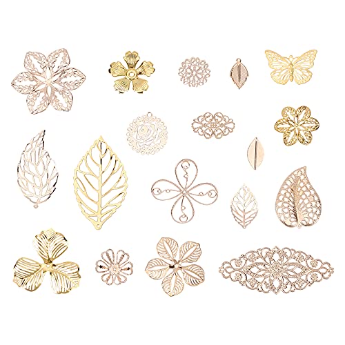 PandaHall 18 estilos de oro filigrana colgante enlaces hoja flor hierro metal conector encantos adornos para DIY pendientes horquilla sombreros collar joyería fabricación