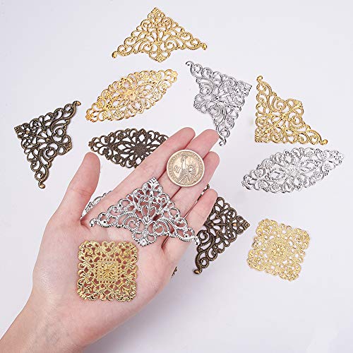 PandaHall 60 Piezas 3 Colores rombo y triángulo Flor Filigrana Conectores encantos Colgantes Filigrana Adornos de Metal para Bricolaje Horquilla Sombreros Pendientes joyería fabricación