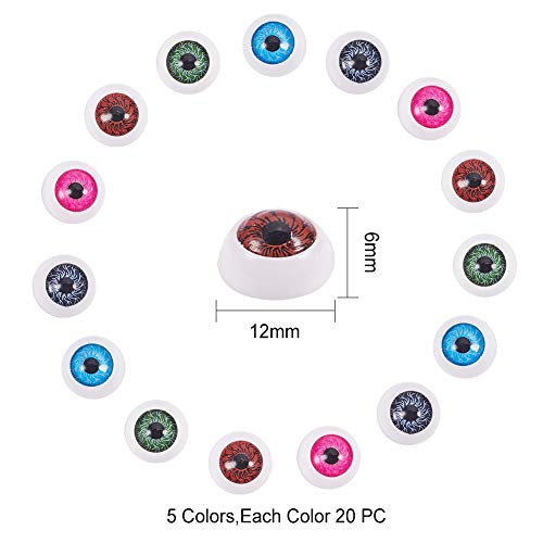 PandaHall Elite 100 ojos de muñeca de plástico para manualidades, 12 x 6 mm, 5 colores mezclados