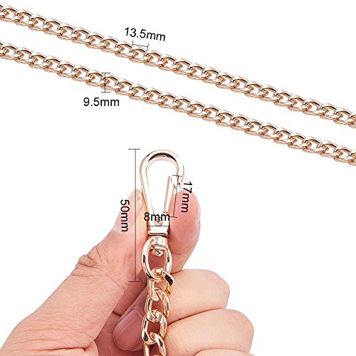 PandaHall Elite Cadenas de la Correa del Bolso, Cadenas de Enlace de Hierro con Cuero, con Cierres de Garra de Langosta Giratoria, Dorado, Negro, 122x0.95~1.9cm