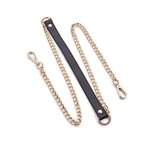 PandaHall Elite Cadenas de la Correa del Bolso, Cadenas de Enlace de Hierro con Cuero, con Cierres de Garra de Langosta Giratoria, Dorado, Negro, 122x0.95~1.9cm