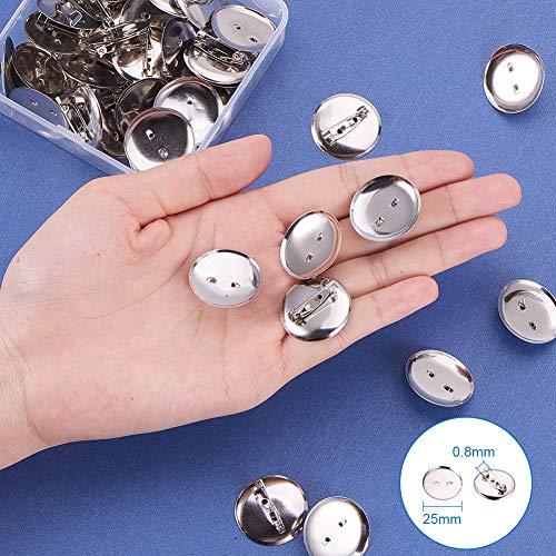 PandaHall Elite - Juego de 50 broches de Hierro para Base de Disco, Bisel en Blanco con cabujón de 25 mm de diámetro para Insignia, corsaje, Etiquetas de Nombre y joyería para Hacer Manualidades