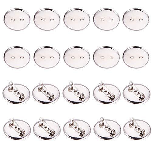 PandaHall Elite - Juego de 50 broches de Hierro para Base de Disco, Bisel en Blanco con cabujón de 25 mm de diámetro para Insignia, corsaje, Etiquetas de Nombre y joyería para Hacer Manualidades