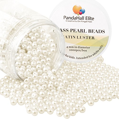 PandaHall Elite Perlado Tenido Perla de Cristal de Grano Redondo, Amarillento, 4~4,5 mm, Agujero: 0,7 mm; Alrededor de 1000 Unidades/Caja