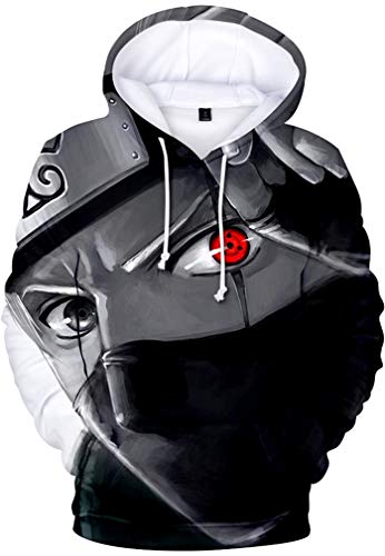 PANOZON Hombre Sudadera con Capucha Figura Impresa de Sasuke Mangas Largas (L, A párpado Rojo-1)