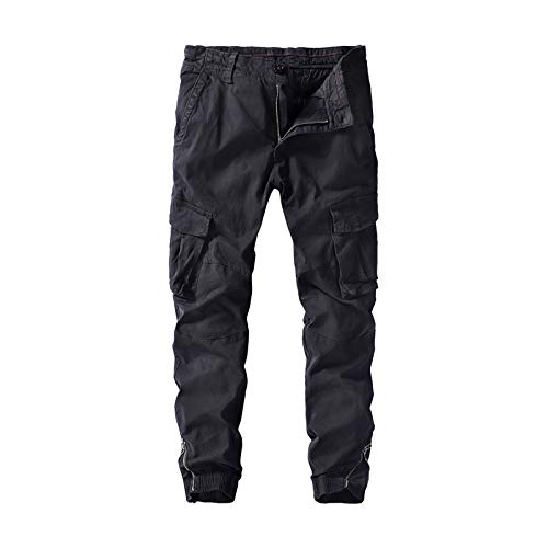 Pantalones Harem Masculinos Moda Casual Primavera y otoño Salvaje con múltiples Bolsillos Deportes Fitness Pantalones de Senderismo de Color sólido 36
