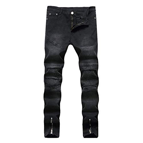Pantalones Vaqueros De Los Hombres De Agujeros con Cremallera Mezclilla Estirados Cher Joven Rectos Ocasionales De Ocio Slim Fit Pantalones De Mezclilla Flacos Pantalones De Algodón