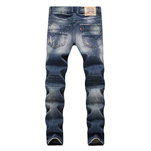 Pantalones Vaqueros De Los Hombres Jeans Straight Cher Casual Retro Rasgados Leisure Joven Slim Fit Pantalones De Mezclilla Flacos Pantalones De Algodón (Color : Azul, Size : 30)