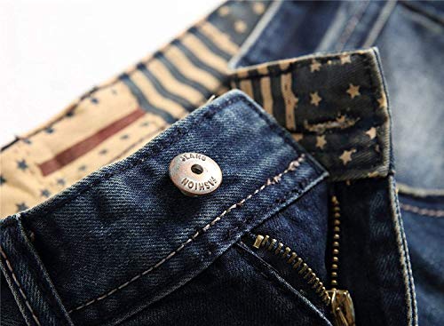 Pantalones Vaqueros De Los Hombres Jeans Straight Cher Casual Retro Rasgados Leisure Joven Slim Fit Pantalones De Mezclilla Flacos Pantalones De Algodón (Color : Azul, Size : 30)