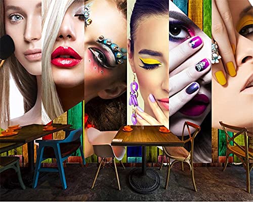 Papel Tapiz 3D Imagen Mural Maquillaje De Moda Maquillaje De Labios Salón De Belleza Tienda De Uñas Decor Del Hogar Para Sala De Estar Sofá Fondo De Tv Decor De La Pared Del Dormitorio 300(W)X210(H)Cm