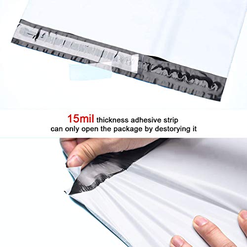 Paquete de 100 bolsas de envío blancas Sobres de plástico autoadhesivos para tarjetas postales Bolsas de correo a prueba de agua y de roturas, 35x45+5cm