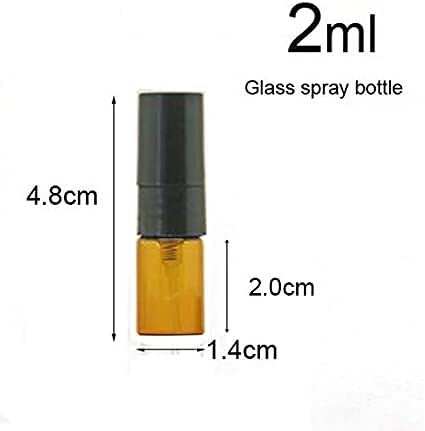 Paquete de 25 2 ml Marrón Ámbar Niebla fina Mini atomizador Vial Botella de vidrio pequeña Spray Botella de muestra vacía de perfume recargable con 2 embudos para fiestas de viaje