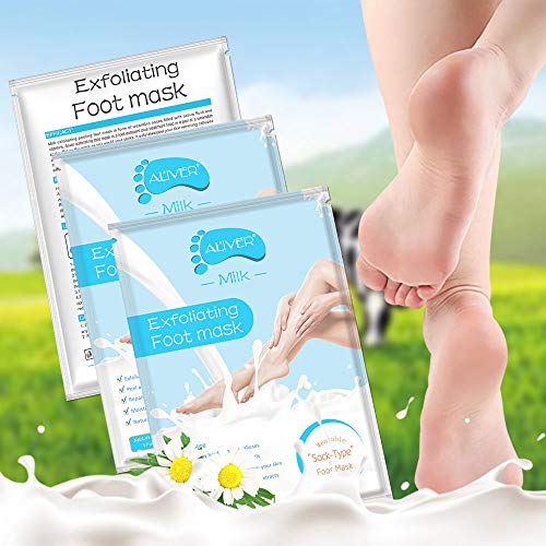 Paquete de 3 mascarillas exfoliantes para los pies, calcetines exfoliantes para los pies, callosidades, removedor de piel muerta, mascarilla exfoliante para los pies con aloe para pieles secas