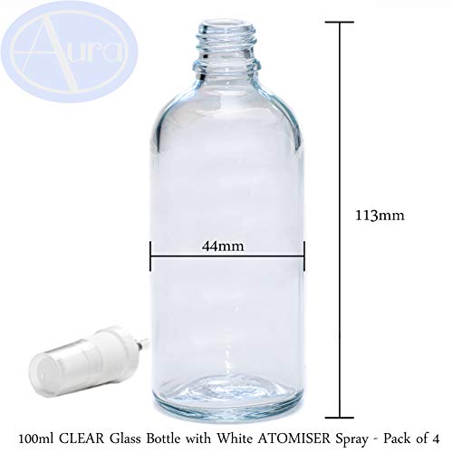 Paquete de 4 frascos de cristal ámbar de 50 ml con atomizador blanco.