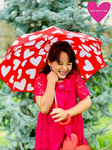 Paraguas infantil Agatha Ruiz de la Prada para niños y niñas - Paraguas de corazón para niños - Paraguas de viaje, compacto, ligero- Sombrilla para lluvia - Rojo