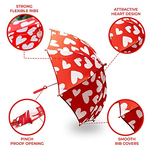 Paraguas infantil Agatha Ruiz de la Prada para niños y niñas - Paraguas de corazón para niños - Paraguas de viaje, compacto, ligero- Sombrilla para lluvia - Rojo