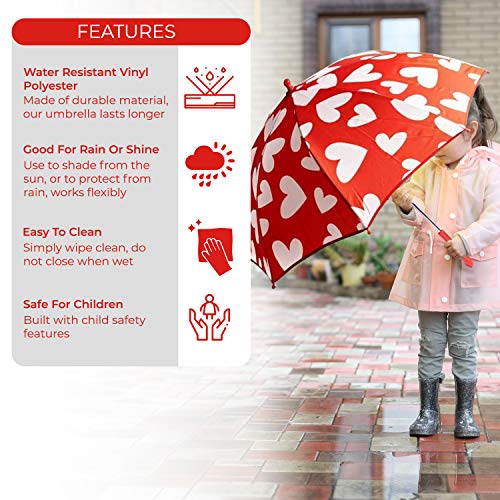 Paraguas infantil Agatha Ruiz de la Prada para niños y niñas - Paraguas de corazón para niños - Paraguas de viaje, compacto, ligero- Sombrilla para lluvia - Rojo