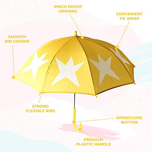 Paraguas infantil Agatha Ruiz de la Prada para niños y niñas - Paraguas de estrellas para niños - Paraguas de viaje, compacto, ligero- Sombrilla para lluvia - Amarillo