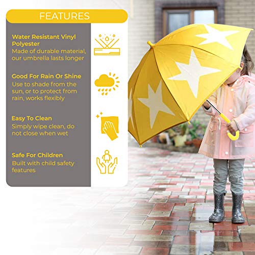Paraguas infantil Agatha Ruiz de la Prada para niños y niñas - Paraguas de estrellas para niños - Paraguas de viaje, compacto, ligero- Sombrilla para lluvia - Amarillo