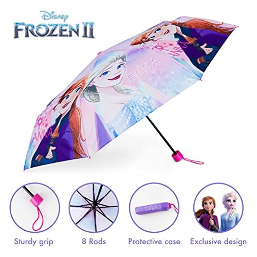 Paraguas Plegable Infantil de Frozen - BONNYCO | Paraguas Antiviento para Niñas con Estructura Reforzada | Paraguas Infantiles para Bolso, Mochila o Viaje | Regalos Originales Disney para Niñas