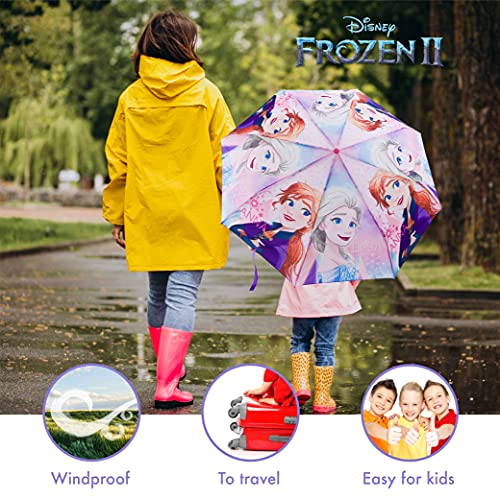 Paraguas Plegable Infantil de Frozen - BONNYCO | Paraguas Antiviento para Niñas con Estructura Reforzada | Paraguas Infantiles para Bolso, Mochila o Viaje | Regalos Originales Disney para Niñas