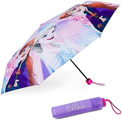 Paraguas Plegable Infantil de Frozen - BONNYCO | Paraguas Antiviento para Niñas con Estructura Reforzada | Paraguas Infantiles para Bolso, Mochila o Viaje | Regalos Originales Disney para Niñas