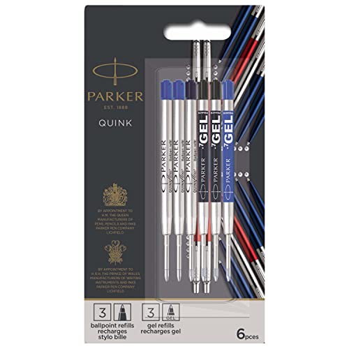 Parker Jotter London - Paquete de recambios Discovery tres recambios Quinkflow para bolígrafos y tres recambios de tinta de gel Quink