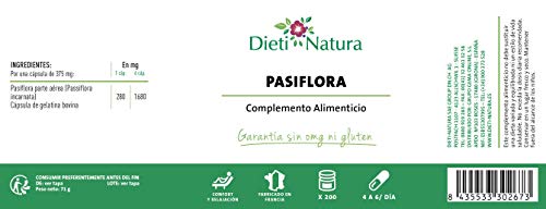 Pasiflora 200 cápsulas de Dieti Natura. En caso de nervios [Fabricado en Francia][Garantía Sin OGM ni Gluten] (Bote de 200 cápsulas)