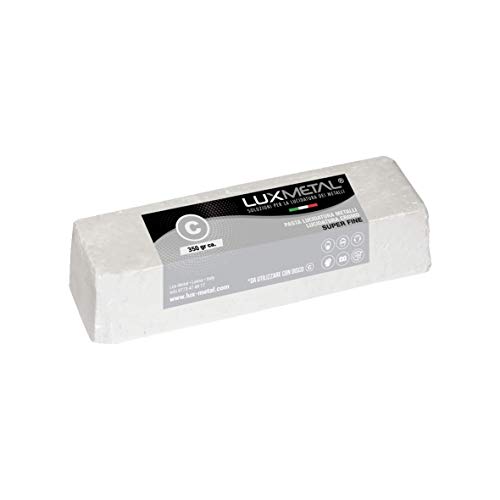 Pasta abrasiva abrillantadora sólida Lux Metal Blanca C Super Fine, 350 gramos, pule aluminio, acero inoxidable, latón, cobre, bronce, hierro, cromo, madera, plexiglás, policarbonato, mármol, plástico