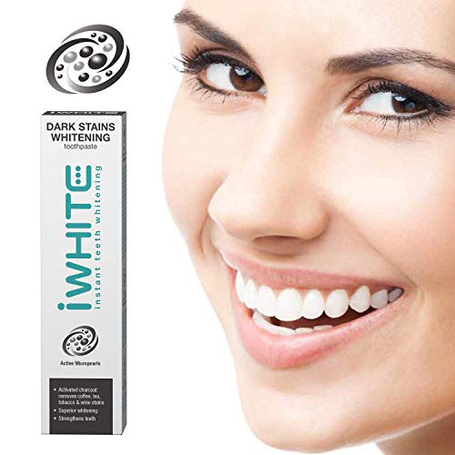 Pasta de dientes blanqueadora iWhite Dark Stains - Blanqueamiento superior - Elimina manchas - Refresca el aliento - Hecho con carbón activado - Ingredientes clínicamente probados