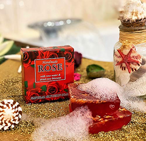Pastillas de jabón hechas a mano Red Rose Natural con agua de rosas, aceite de coco y glicerina vegetal, 3x60g