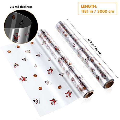 PATKAW 1 unidad de Navidad Cellophane rollo de lámina de 2,5 ml de grosor transparente con Papá Noel Modelo Violonchelo papel de embalaje para cestas de flores Arti y Mestieri