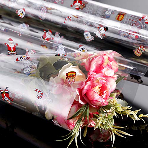 PATKAW 1 unidad de Navidad Cellophane rollo de lámina de 2,5 ml de grosor transparente con Papá Noel Modelo Violonchelo papel de embalaje para cestas de flores Arti y Mestieri